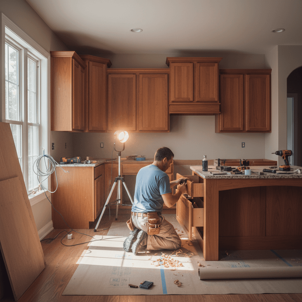 Custom cabinet installation in progress