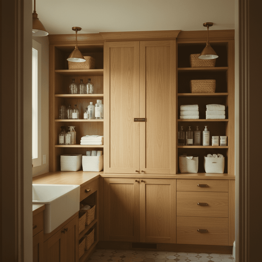 Custom storage cabinetry in residential utility room