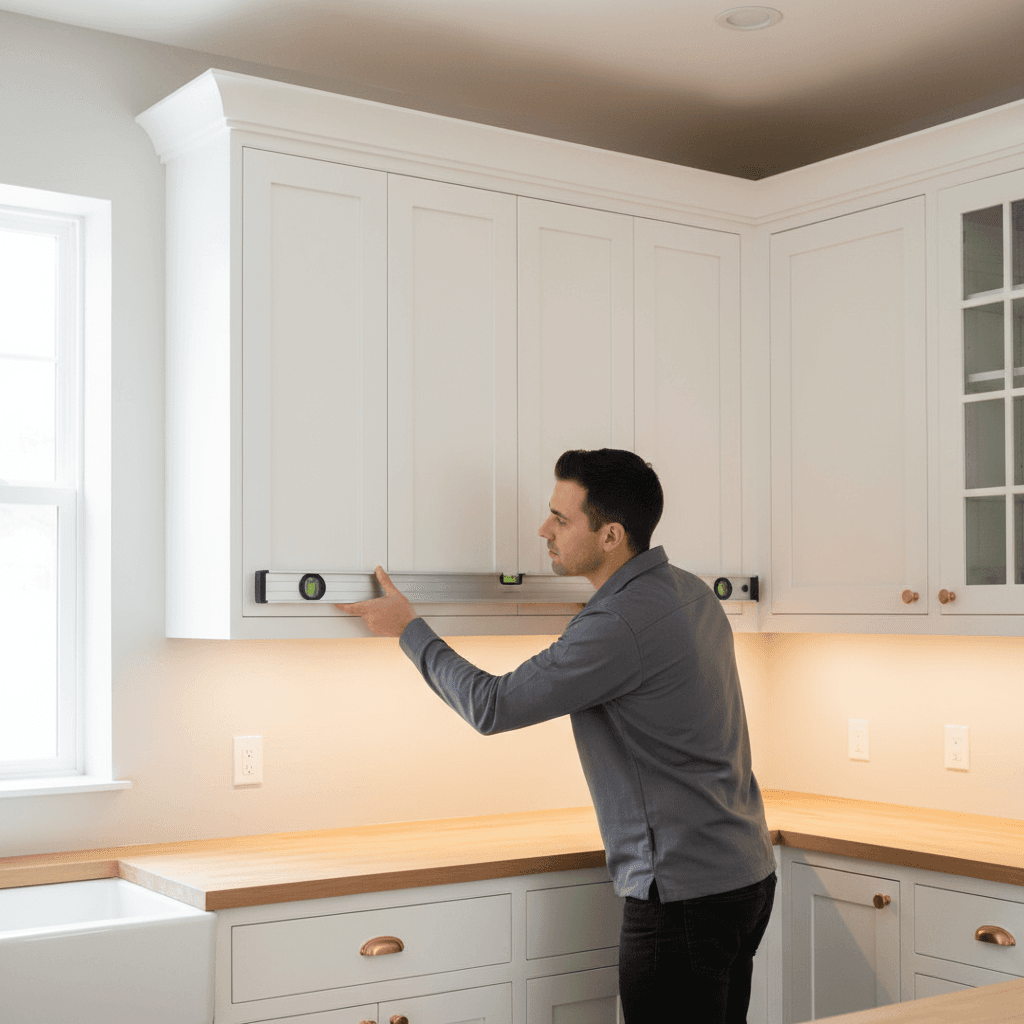 Professional cabinet installation and alignment