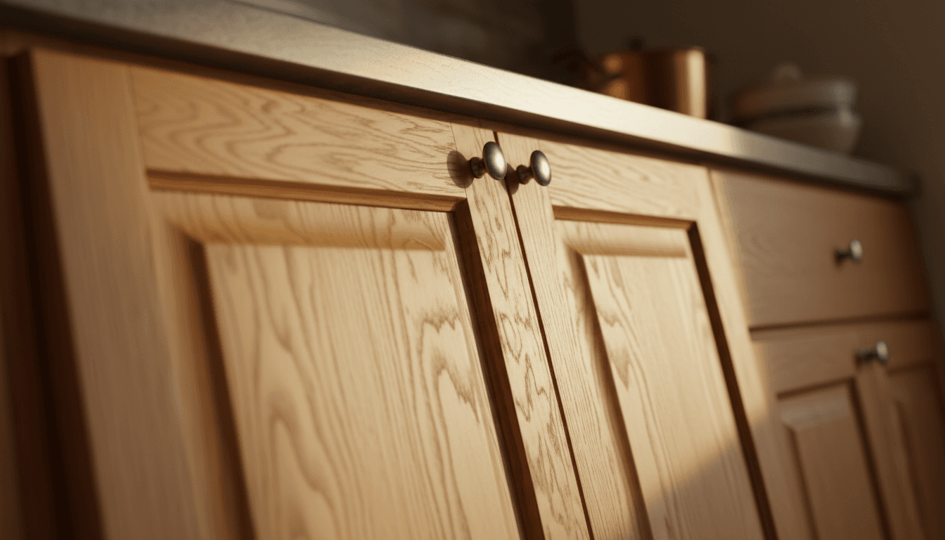 Custom wooden cabinet doors showing fine craftsmanship and natural wood grain detail