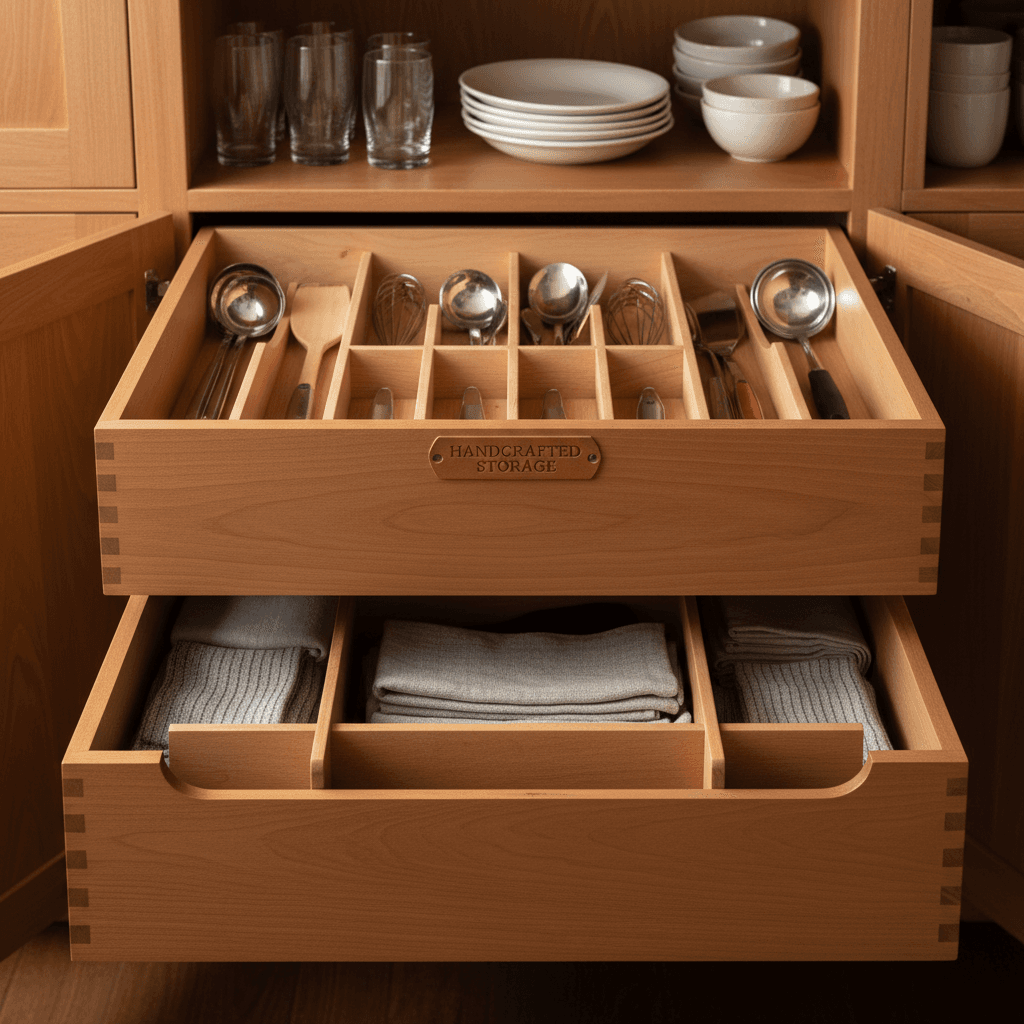 Interior cabinet organization and drawer detail