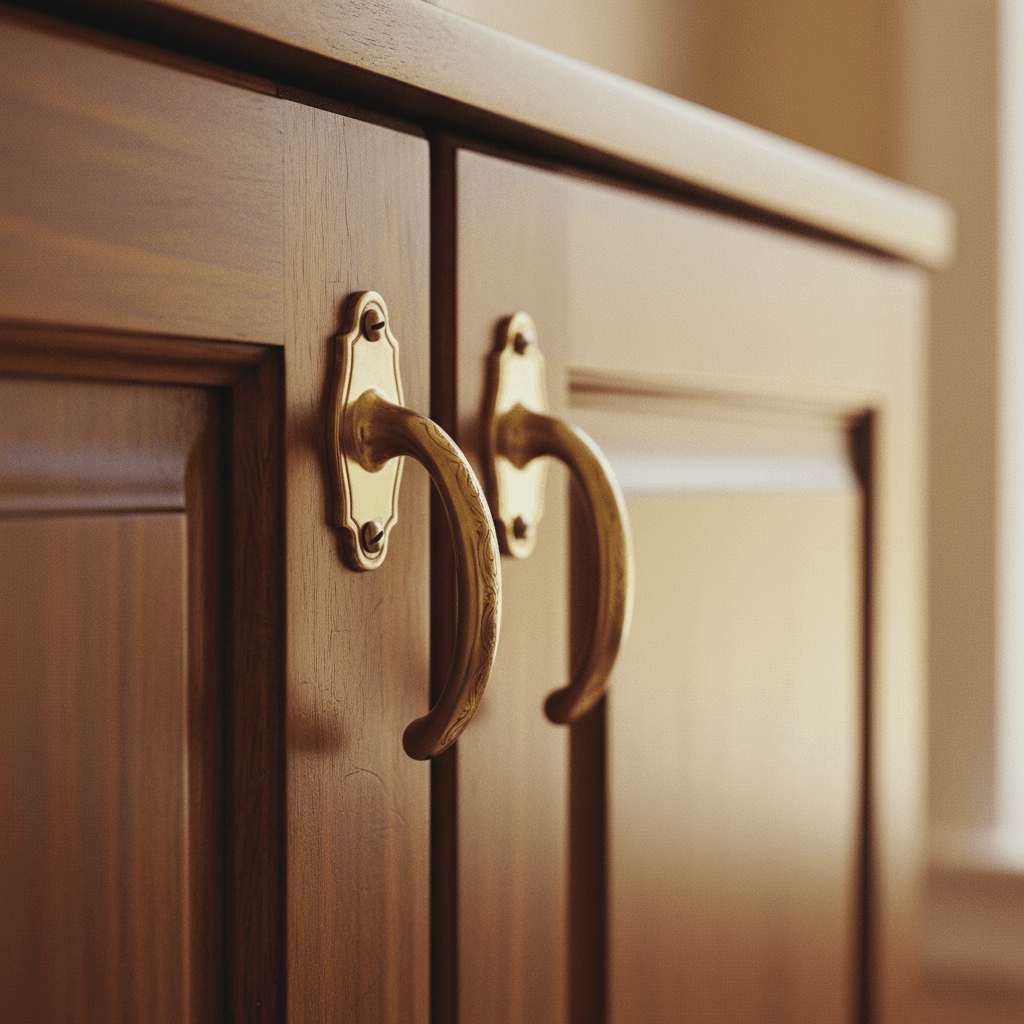 Custom cabinet hardware and joinery detail